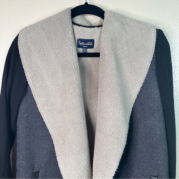 Splendid Mixed Media Teddy Wool Leather Wrap Jacket Size Small - Picture 3 of 8